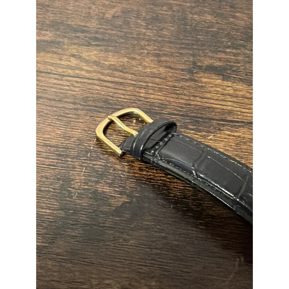 Stauer Metropolitan Watch Mens 40mm Gold Tone Date Black‎ Leather, New Battery